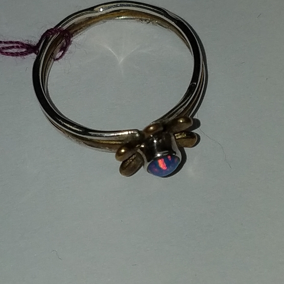 Sterling Silver &brass flower opal ring - Picture 3 of 6
